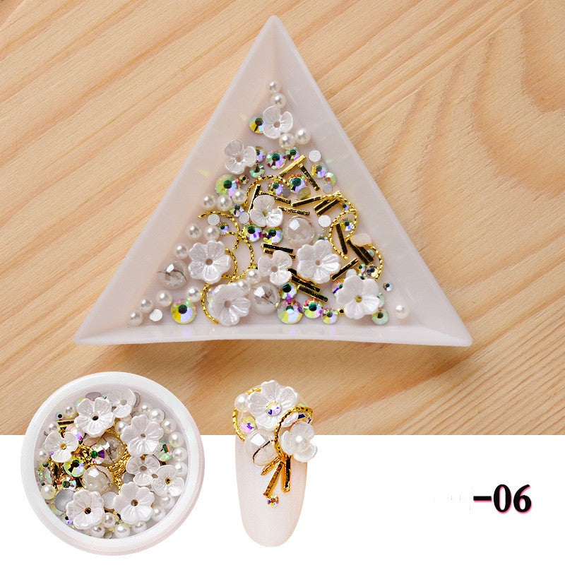 NDE015  ForLife 3D Nail Art Rhinestones Decoration Five Petals Flower Gold Pearls Decorations Nail Art Sticker Tool Manicure Art