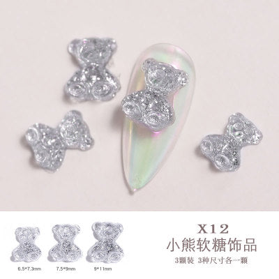 NDE040  ForLife Nail art diamond decoration bear three-dimensional light crystal gel magic color candy bear jewelry nail decoration