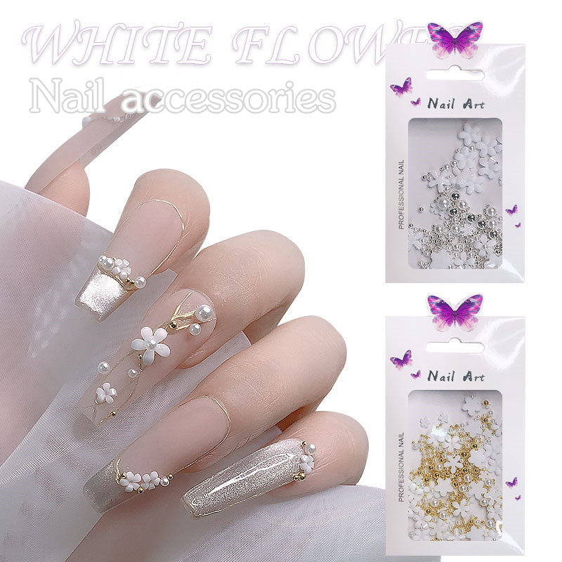 NDE056  ForLife New 100pcs Fashion Japanese style small white flower 3D mini resin white flower nail decoration