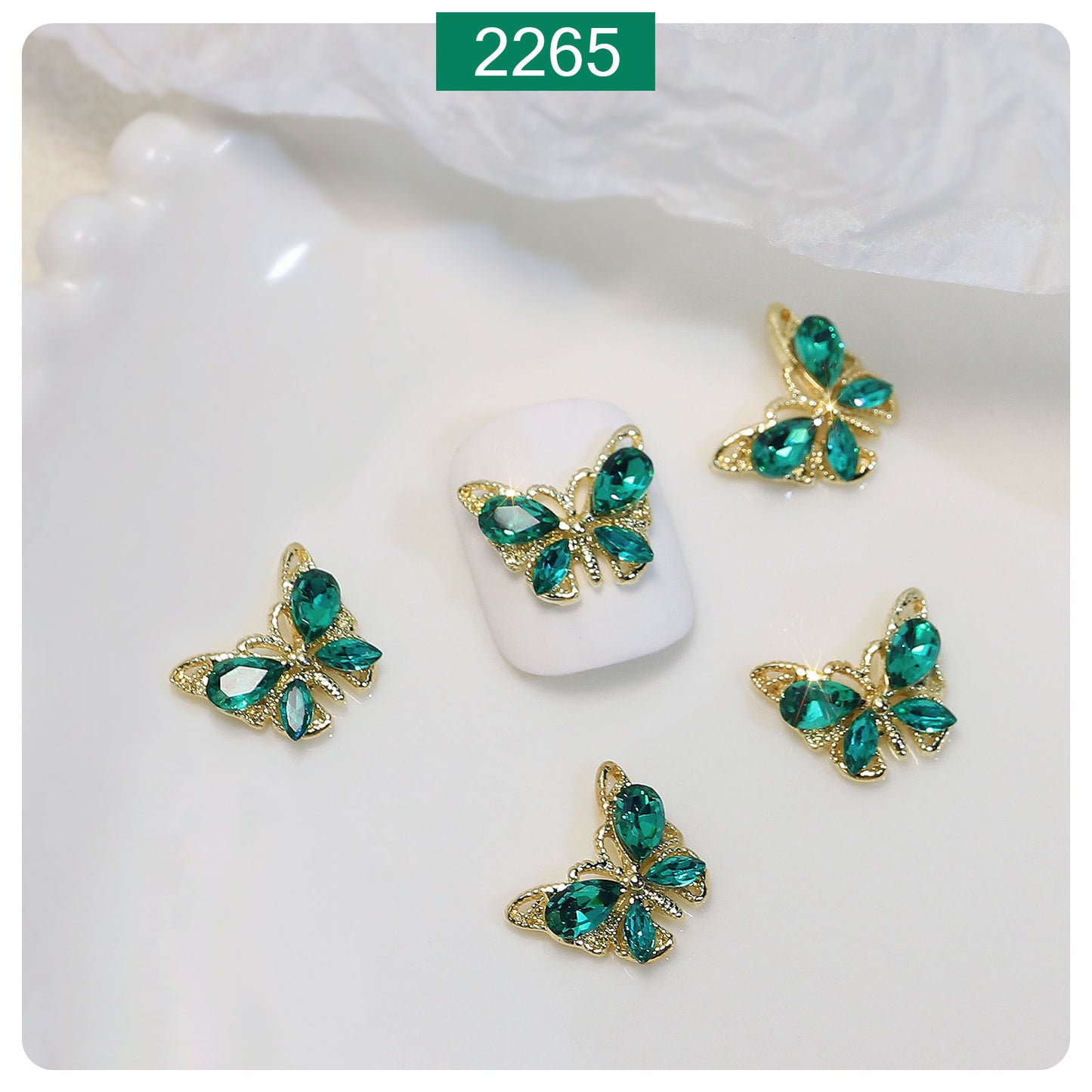 NZJ049  New luxury shiny 3D alloy crystal butterfly zircon nail accessories wholesale