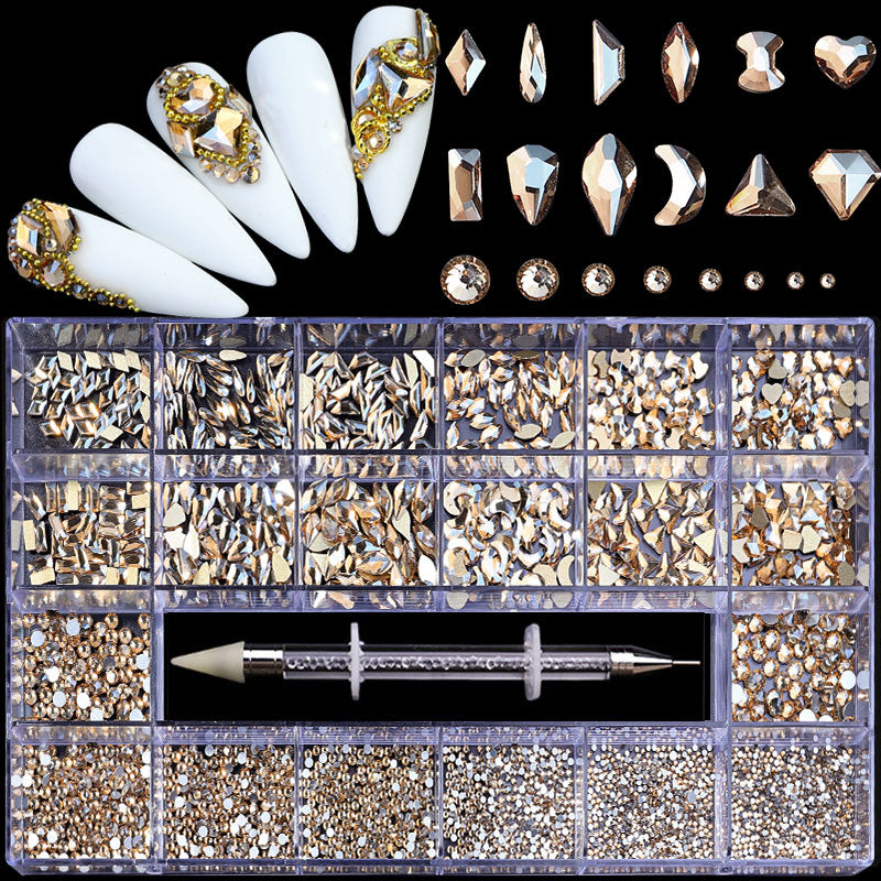 NRB004  Crystal AB White Rainbow Nail Art Mix Shape Fancy Shaped In Box Flat Bottom Glass nail rhinestone art decoration rhinestones