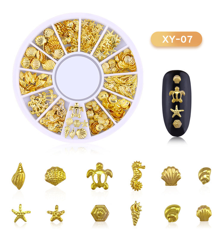 NRD003 3d Ocean Nail Art Studs Gold Charms Summer Sea Metal Alloy Rivets Shell Star Starfish Hollow Star decoration nails