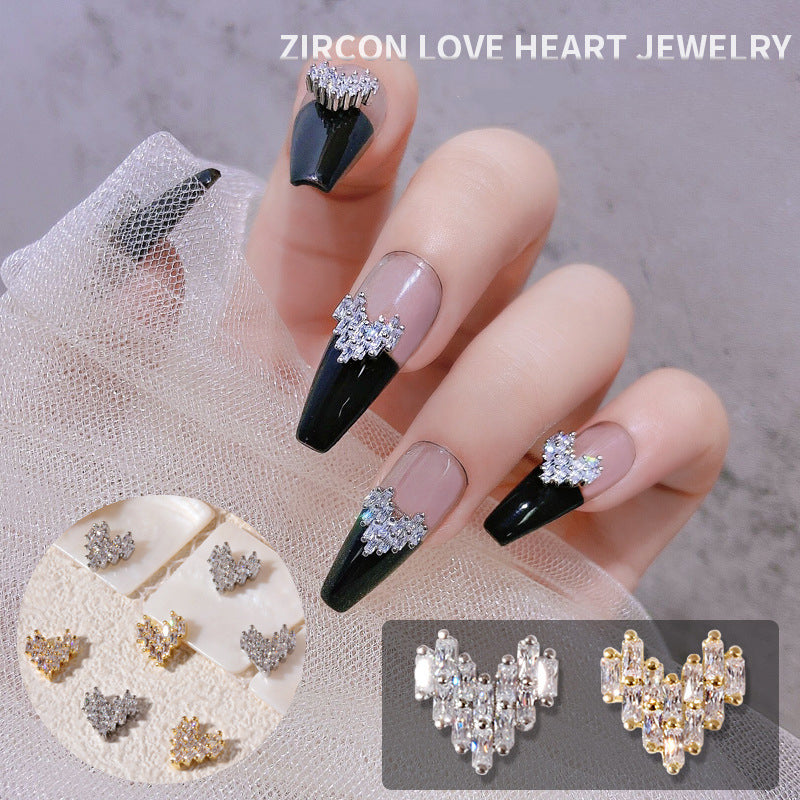 NZJ058  New Nail Art Love Heart Diamond Jewelry Japanese Shiny Heart Shaped Zircon Nail Decoration Diamond Accessories