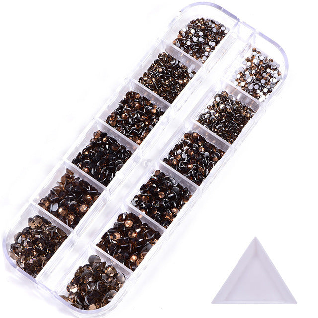 NRS016  ForLife Hot sale style glass flat bottom rhinestone 12 grid set nail art rhinestone shiny crystal nail art accessories