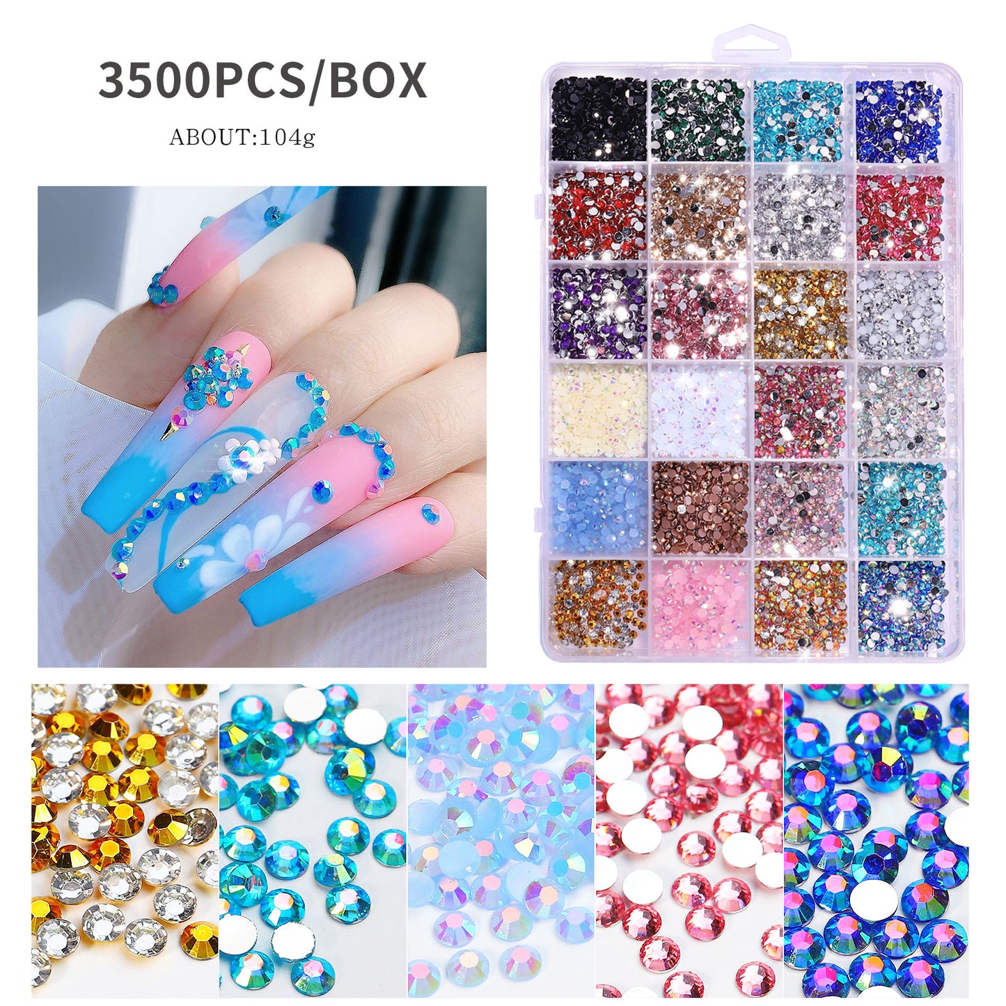 NRB019  Hot selling flat bottom resin rhinestones 24 grid fluorescent AB resin rhinestones diy jewelry accessories wholesale