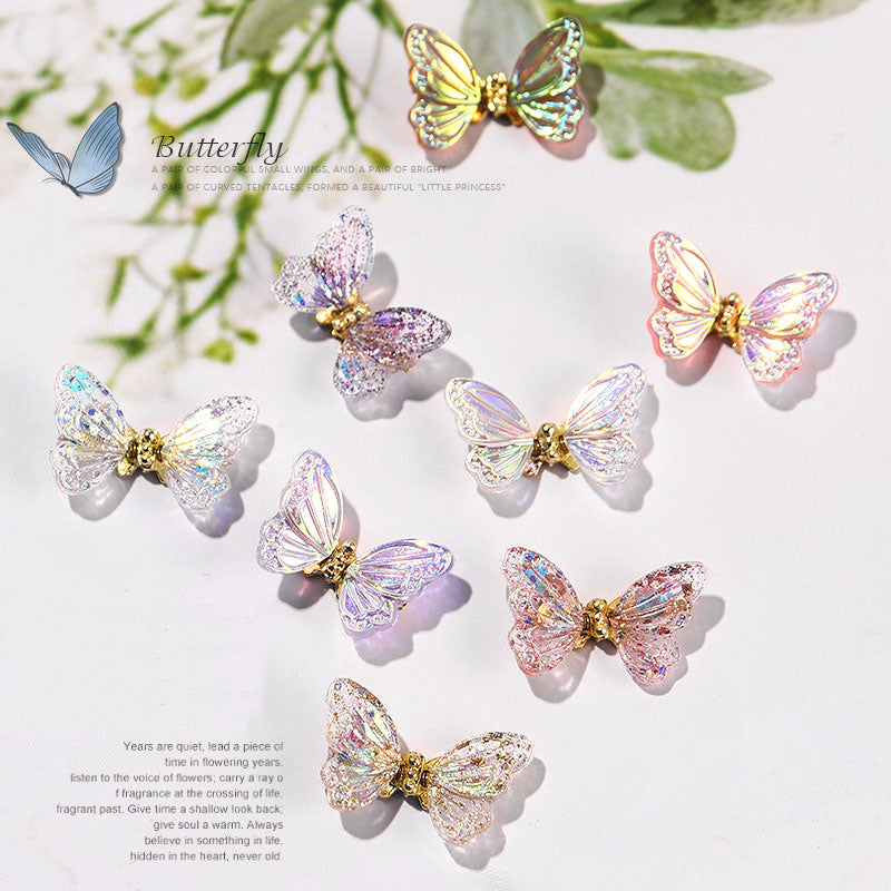 NDE042  ForLife 3D Aurora Simulation Flying Butterfly Nail Art Decorations Luxury Crystal Zircon Nail Jewelry