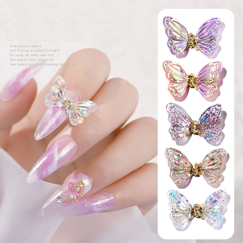 NDE042  ForLife 3D Aurora Simulation Flying Butterfly Nail Art Decorations Luxury Crystal Zircon Nail Jewelry