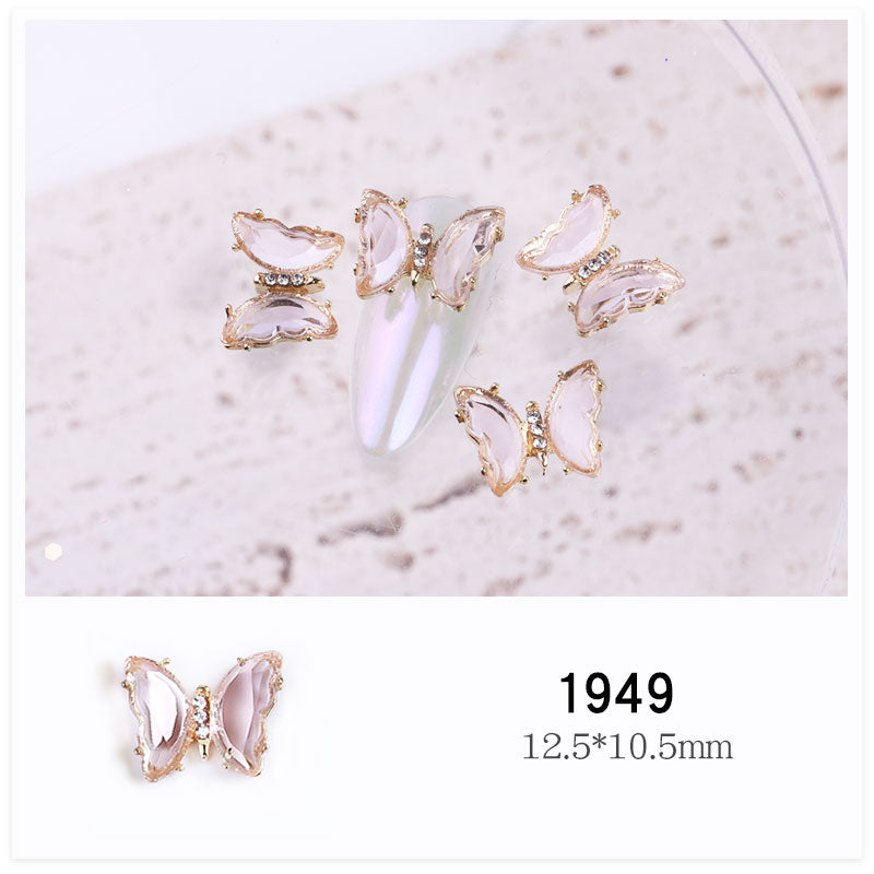 NDE053  2021 summer new style clear and translucent aurora glowing alloy frame butterfly 3d crystal butterfly DIY nail jewelry