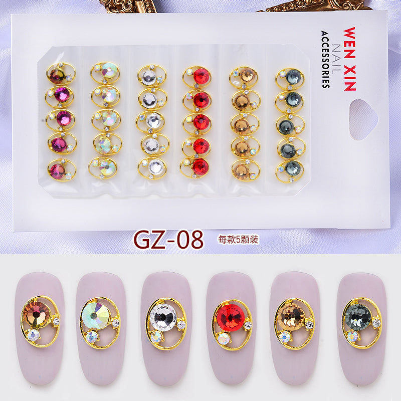 NRS007  ForLife 6 Grid Pack Flatback Nail Art Crystal Rhinestones Zircon Decorations 3d Alloy Retro Nail Accessories DIY tools