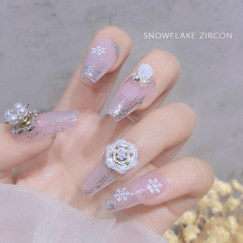 NZJ054  High-quality New Year Nail Art Transfer Beads Zircon Snow Pearl Rotatable Luxury Nail Rhinestone Accessories