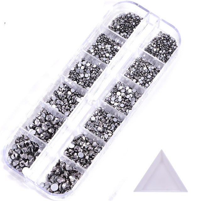 NRS016  ForLife Hot sale style glass flat bottom rhinestone 12 grid set nail art rhinestone shiny crystal nail art accessories