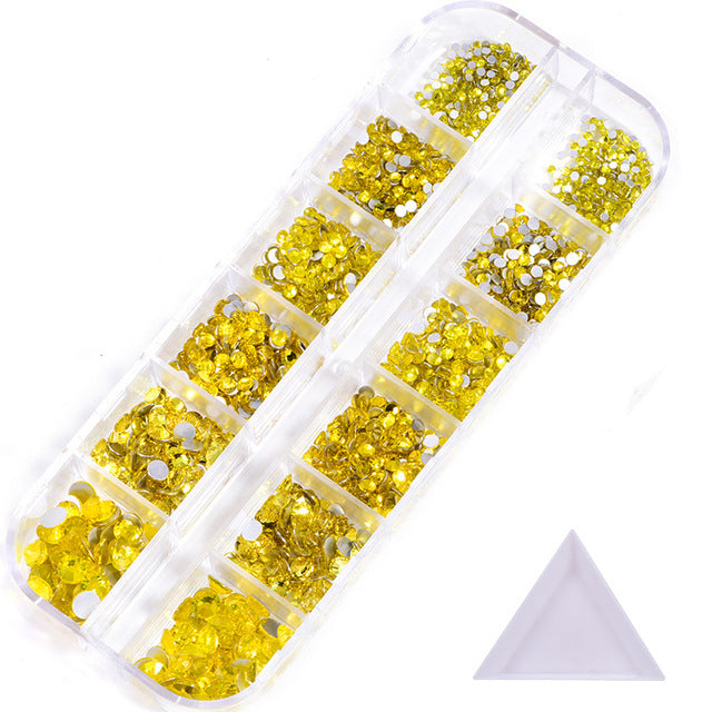 NRS016  ForLife Hot sale style glass flat bottom rhinestone 12 grid set nail art rhinestone shiny crystal nail art accessories