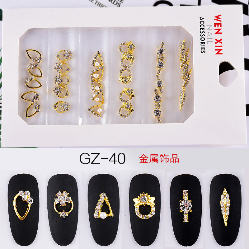 NDE013  ForLife 6 Grid Pack Flatback Nail Art Rhinestones Zircon Resin Flower Alloy Chain 2 Sections Nail Decorations tools