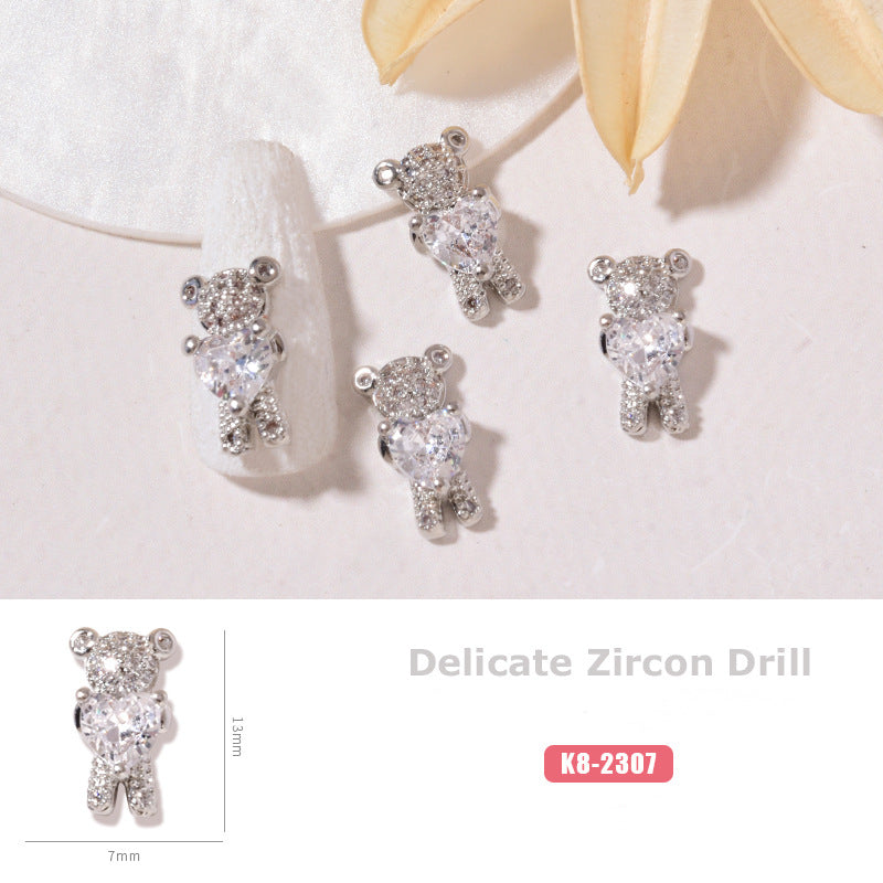 NZJ059  New cat eye butterfly 3D love bear jewelry bow luxury alloy zircon nail decoration