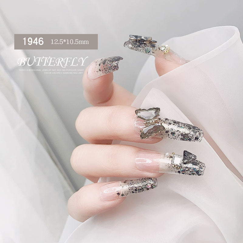 NDE053  2021 summer new style clear and translucent aurora glowing alloy frame butterfly 3d crystal butterfly DIY nail jewelry