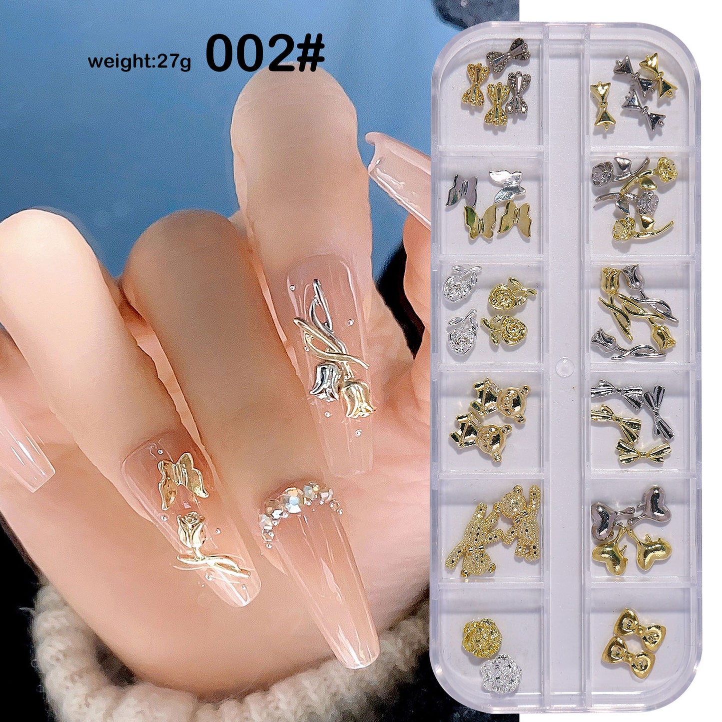 NZJ051  Factory wholesale new alloy pearl rhinestone crystal butterfly box nail jewelry