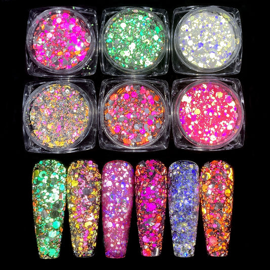 FNP004  Cross-border Hot Sale 6color/bag Super Flash High Gloss Nail Enhancement Jewelry Reflective Color Diamond Powder