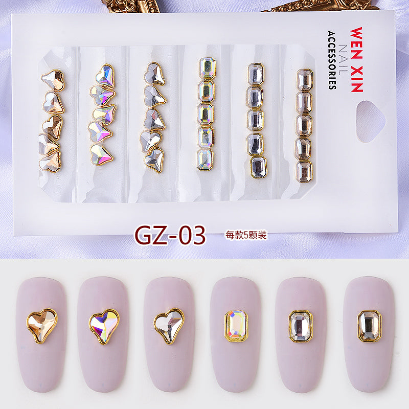 NRS007  ForLife 6 Grid Pack Flatback Nail Art Crystal Rhinestones Zircon Decorations 3d Alloy Retro Nail Accessories DIY tools