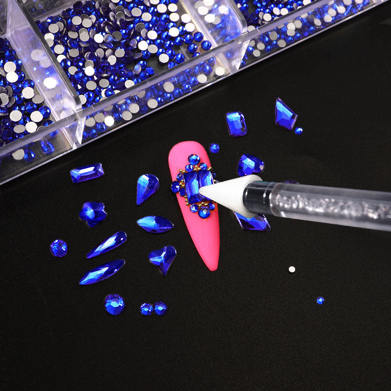 NRB002  Sapphire blue Nail Art Mix Shape Fancy Shaped In Box Flat Bottom Glass nail rhinestone art decoration rhinestones