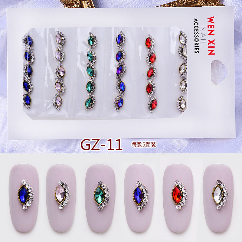 NRS007  ForLife 6 Grid Pack Flatback Nail Art Crystal Rhinestones Zircon Decorations 3d Alloy Retro Nail Accessories DIY tools