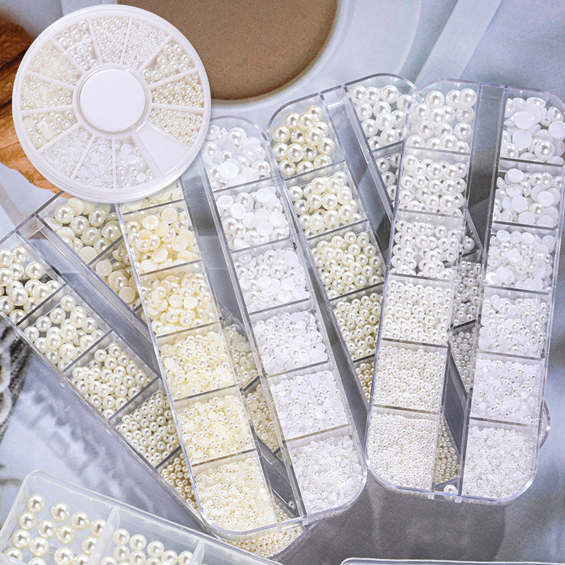 NDE066  ForLife Mixed Pearl Ornaments Rice White Pure White Illusion Color Flat Bottom Round Nails UV Gel 3d Nail Art Decoration