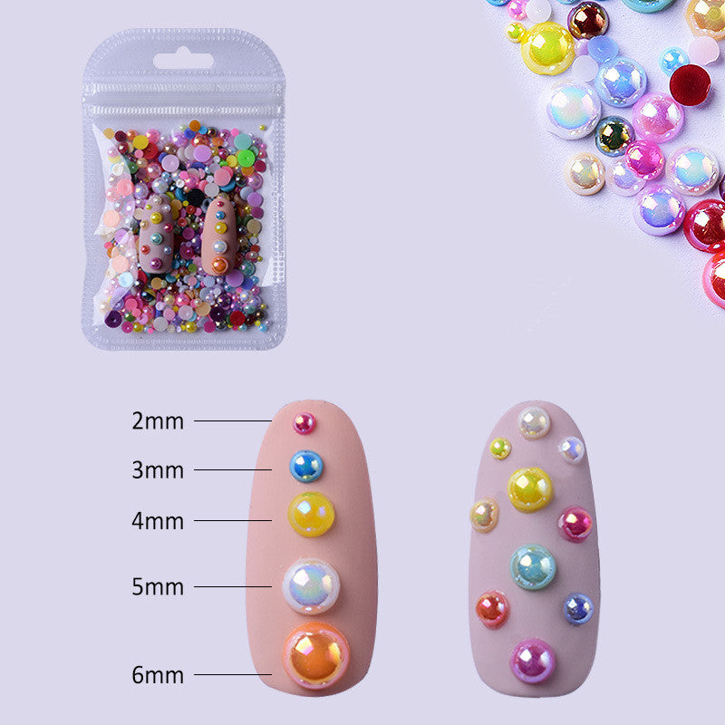 NDE018  ForLife Half Round Pearls Colorful Mixed Flatback Loose White Glue On Resin Beads DIY Jewelry Making Nails Art