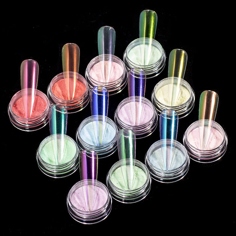 FNP103  Magic Aurora Rainbow Ice Transparent Mirror Effect fairy dust powder glitter nails Chrome Pigment young nails acrylic powder set