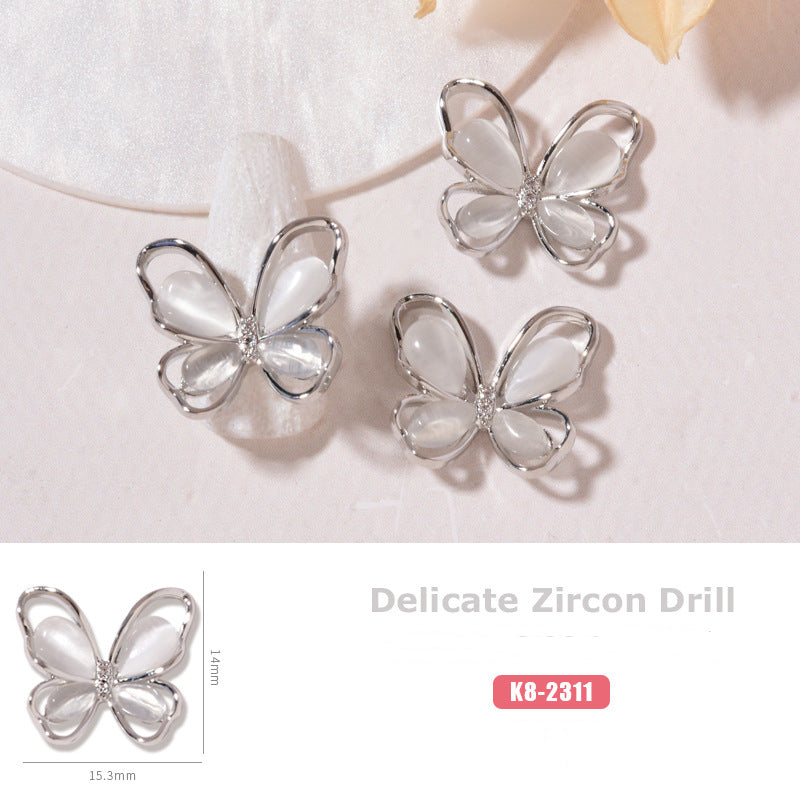 NZJ059  New cat eye butterfly 3D love bear jewelry bow luxury alloy zircon nail decoration