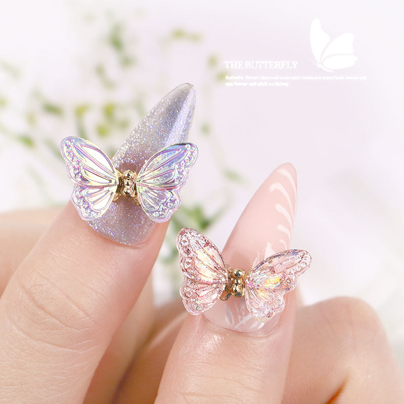 NDE042  ForLife 3D Aurora Simulation Flying Butterfly Nail Art Decorations Luxury Crystal Zircon Nail Jewelry