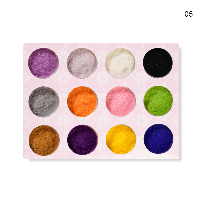 FNP067  New Designs Mixed Color 12 Pcs/set Plush Nail Decoration Powder