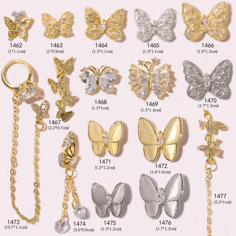 NDE020  ForLife 3D metal butterfly Zircon diamond Nail art decorations rhinestone jewelry alloy zircon tassel pendant nail acc