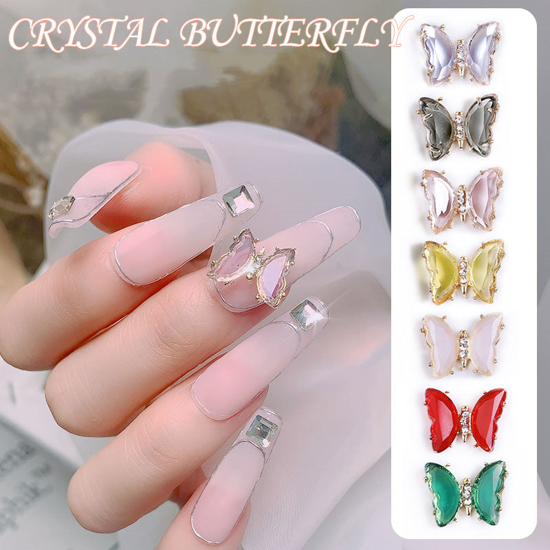 NDE053  2021 summer new style clear and translucent aurora glowing alloy frame butterfly 3d crystal butterfly DIY nail jewelry