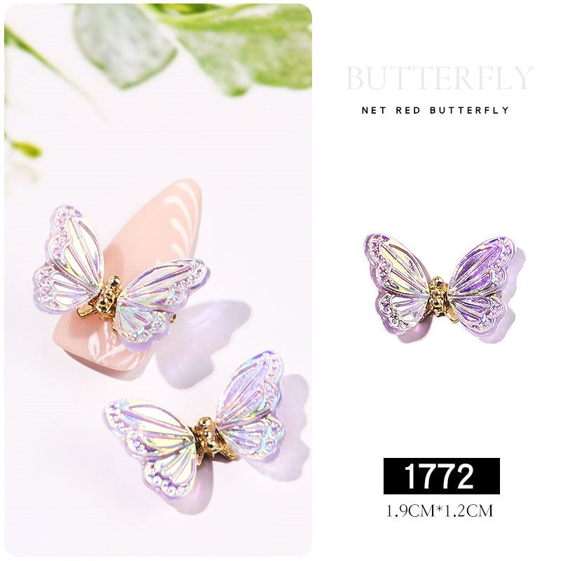 NDE042  ForLife 3D Aurora Simulation Flying Butterfly Nail Art Decorations Luxury Crystal Zircon Nail Jewelry