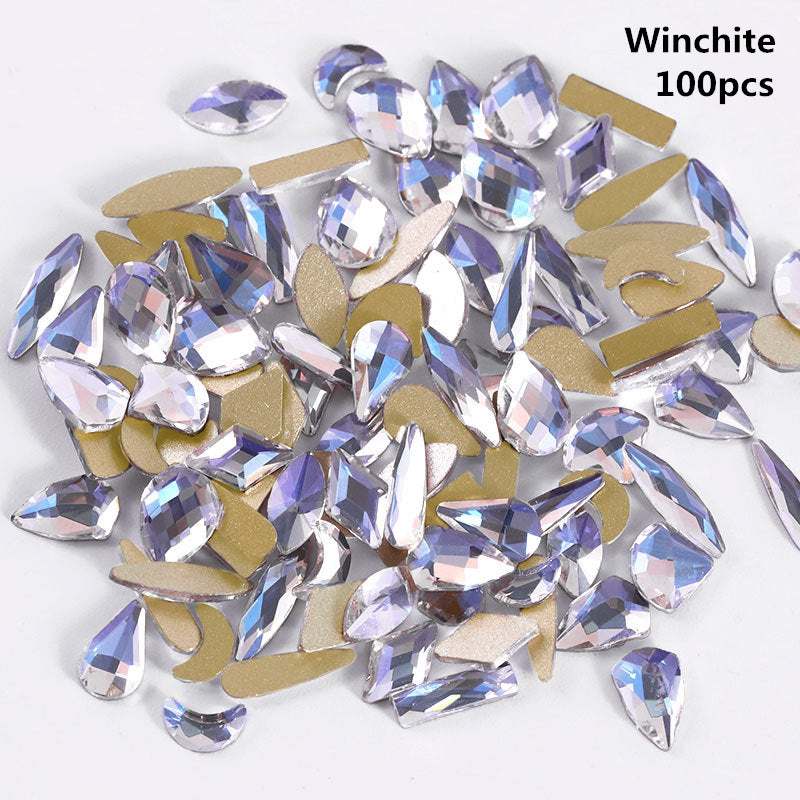 NRS003  ForLife Pear Nail Mix Color Rhinestones Gems Diamond Gold Bottom Flat Back Strass Stone 3D Charms Nails Accessories