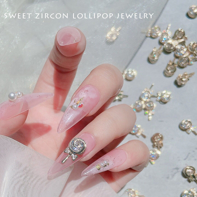 NZJ055  New nail art lollipop zircon jewelry metal gold and silver jewelry luxury nail diamond accessories