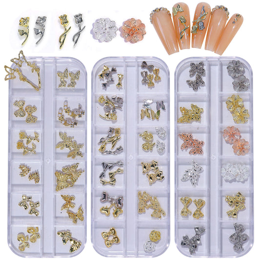 NZJ051  Factory wholesale new alloy pearl rhinestone crystal butterfly box nail jewelry