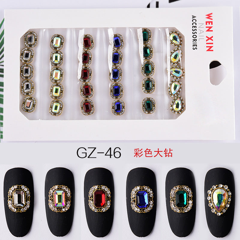 NDE013  ForLife 6 Grid Pack Flatback Nail Art Rhinestones Zircon Resin Flower Alloy Chain 2 Sections Nail Decorations tools