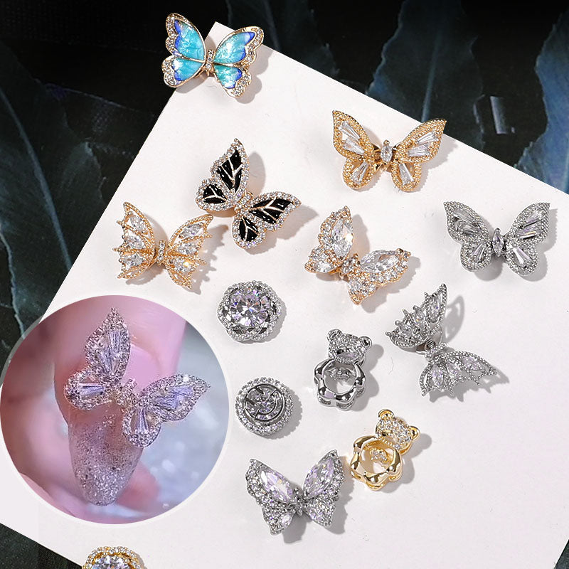 NDE037  ForLife 3D Zircon Butterfly Designer Nail Charms In Bulk