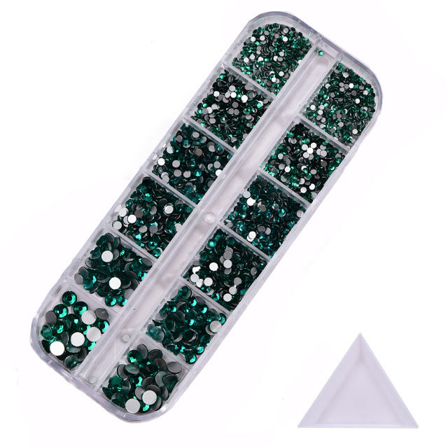 NRS016  ForLife Hot sale style glass flat bottom rhinestone 12 grid set nail art rhinestone shiny crystal nail art accessories