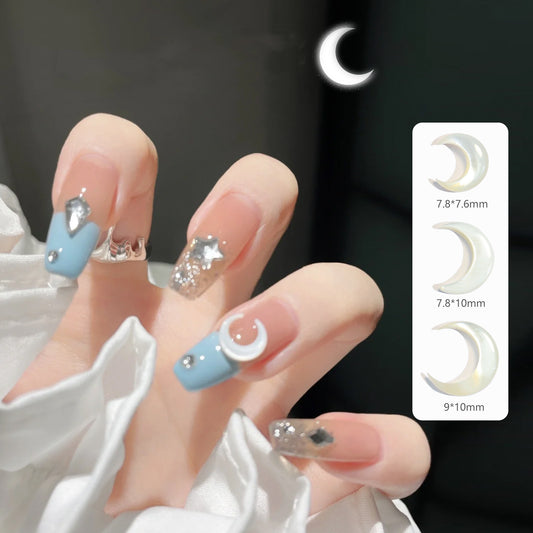 NZJ031   White Nail Art Moon Ornament Shell Curved Moon Manicure Aurora DIY Jewelry 3D Nail Art Decorations