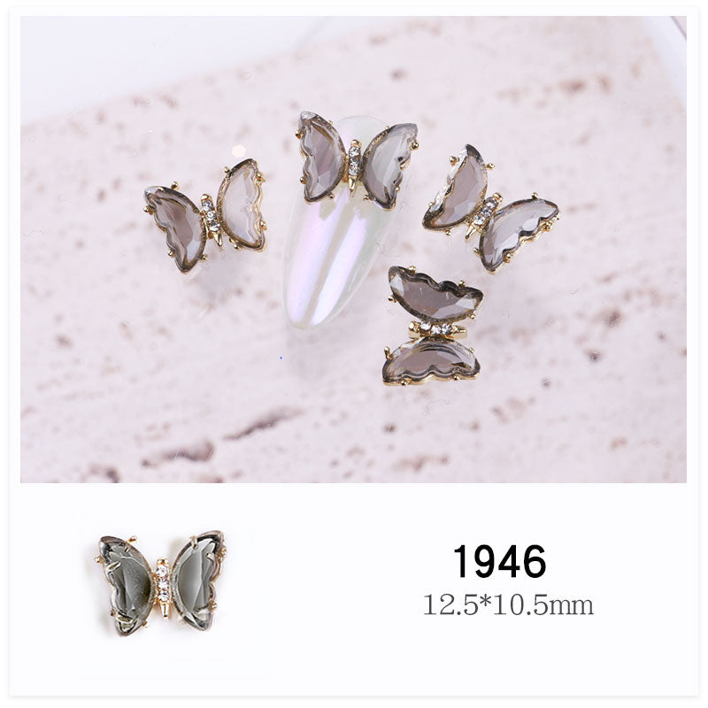 NDE053  2021 summer new style clear and translucent aurora glowing alloy frame butterfly 3d crystal butterfly DIY nail jewelry