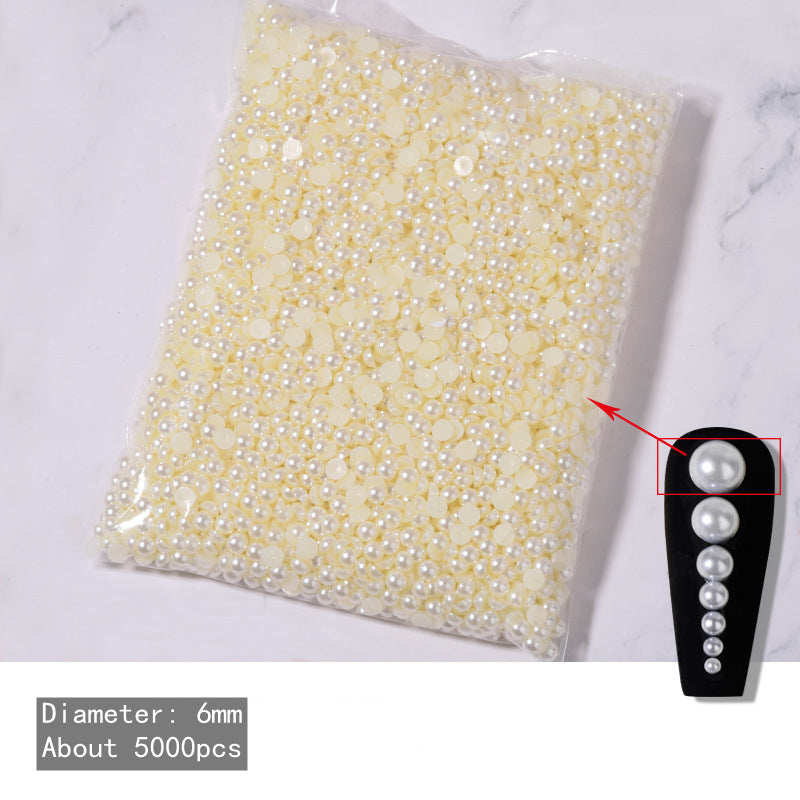 NDE058  ForLife Wholesale white beige semi-circular pearls 3D bulk DIY handmade nail art flat pearl jewelry