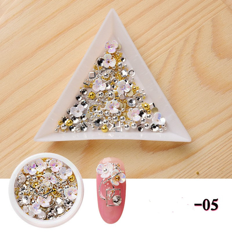 NDE015  ForLife 3D Nail Art Rhinestones Decoration Five Petals Flower Gold Pearls Decorations Nail Art Sticker Tool Manicure Art