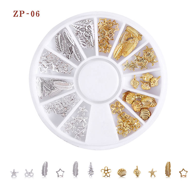 NRD007 3d Ocean Nail Art Studs Gold Charms Summer Sea Metal Alloy Rivets Shell Starfish Hollow Star decoration nails