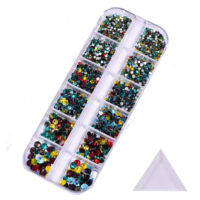 NRS016  ForLife Hot sale style glass flat bottom rhinestone 12 grid set nail art rhinestone shiny crystal nail art accessories