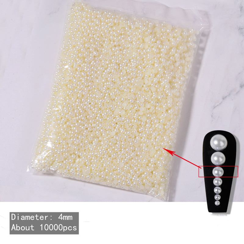 NDE058  ForLife Wholesale white beige semi-circular pearls 3D bulk DIY handmade nail art flat pearl jewelry