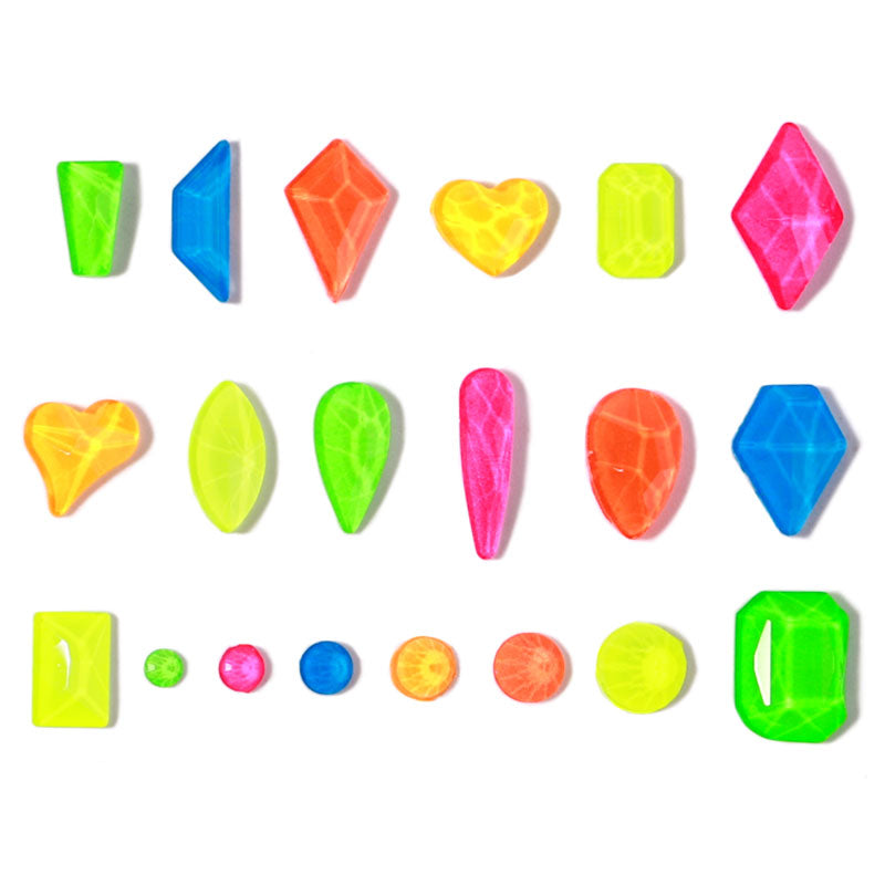 NRB007  New luminous fluorescent flat-bottomed special-shaped glass rhinestone boxed mixed color decorative rhinestones