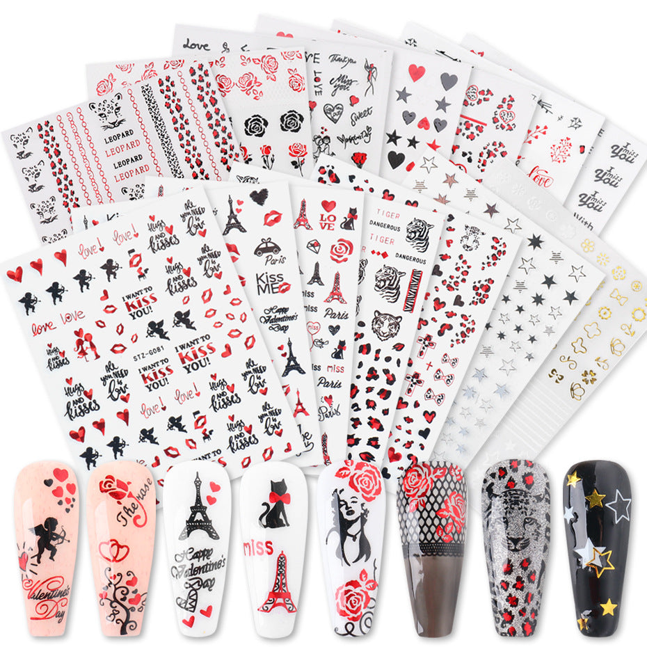 VAL018  Hot nail art stickers ins retro western valentine series nail sweet stickers decals nail