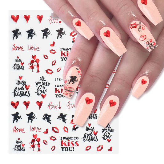 VAL018  Hot nail art stickers ins retro western valentine series nail sweet stickers decals nail