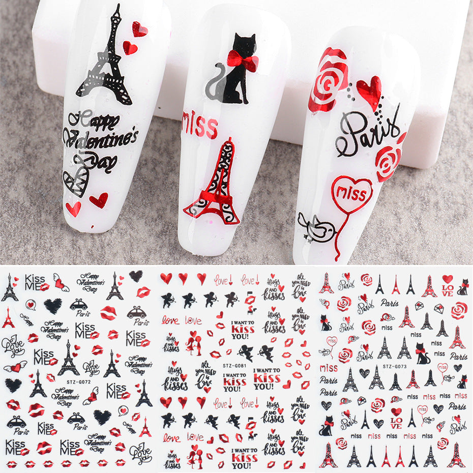 VAL018  Hot nail art stickers ins retro western valentine series nail sweet stickers decals nail